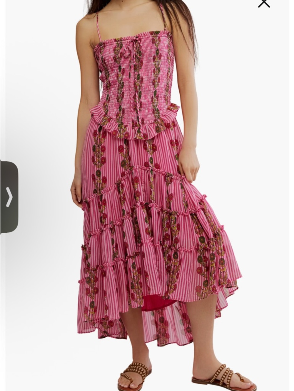 Free People Alejandra Pink Floral Smocked Midi Dress | M